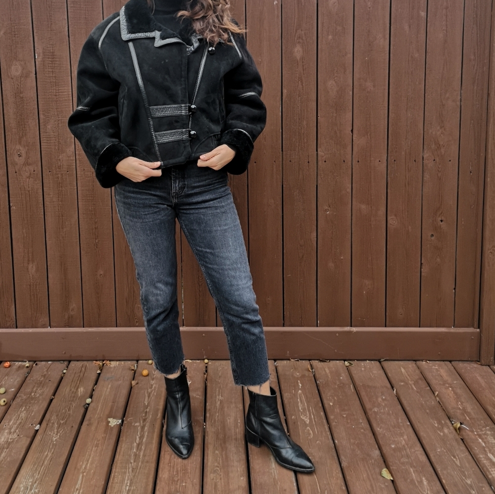 Shearling & Leather Bomber Coat